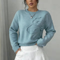 Women's Elegant Floral Sweater - Crew Neck Long Sleeve Casual Pullover
