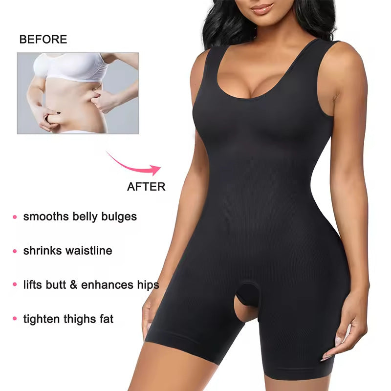 Plus Size Camisole Shapewear Bodysuit – Tummy Control Butt Lift Breast Support Open-Crotch Body Shaper for Women