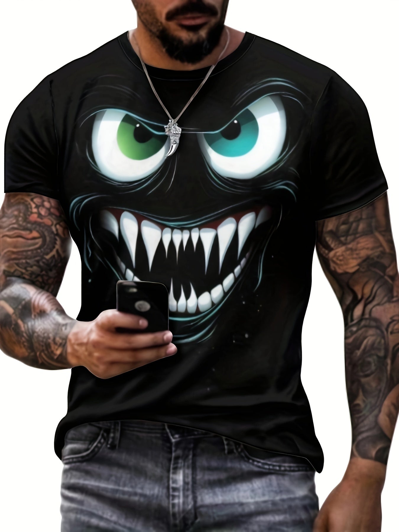 3D Evil Smile Shirt for Men – Streetwear Graphic Short Sleeve Tee