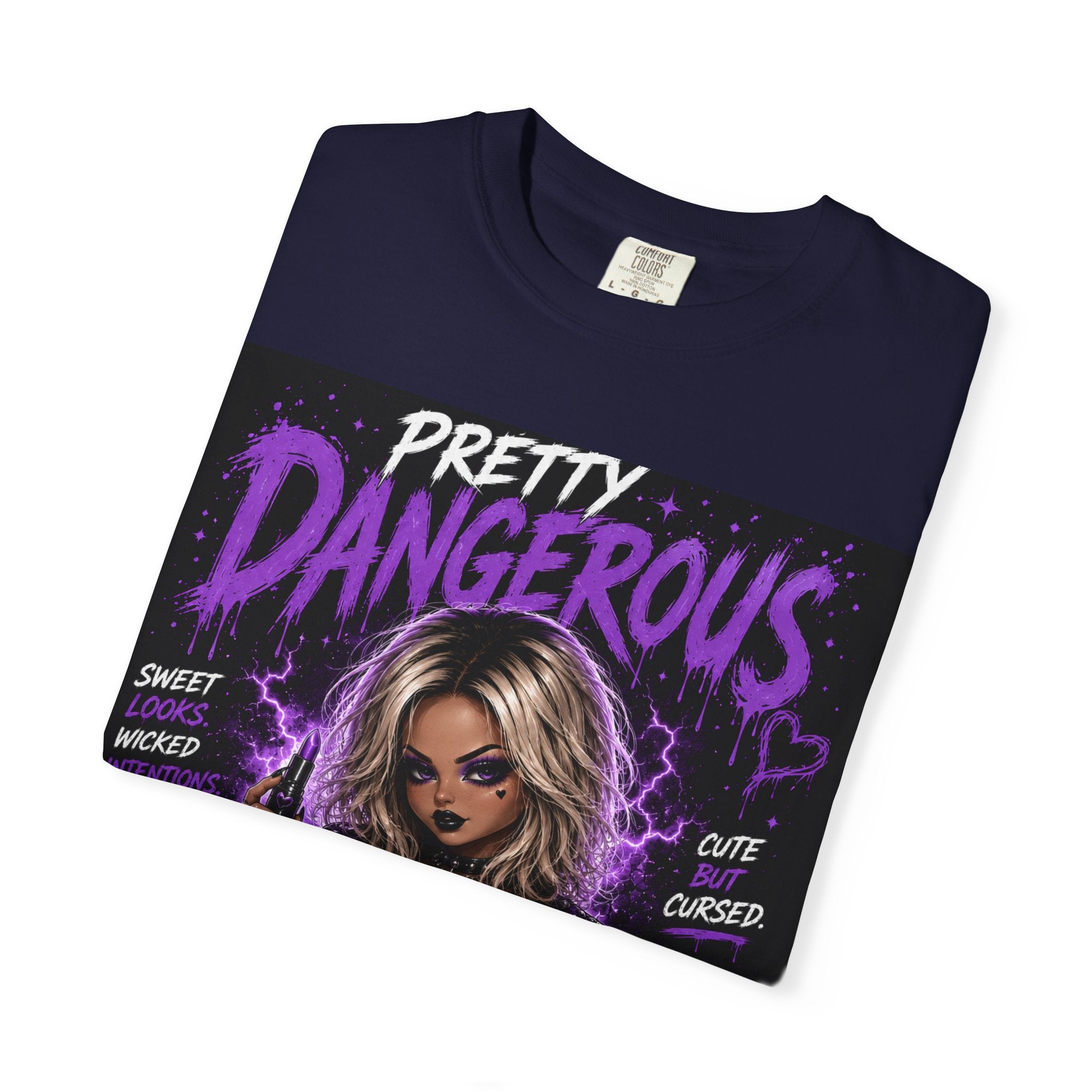 Pretty Dangerous "Cute But Cursed" T-Shirt — Gothic Purple Graphic Tee