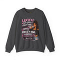 Crewneck Sweatshirt — "Lucky Daughter, Crazy Dad" Pink Graphic Father-Daughter Pullover