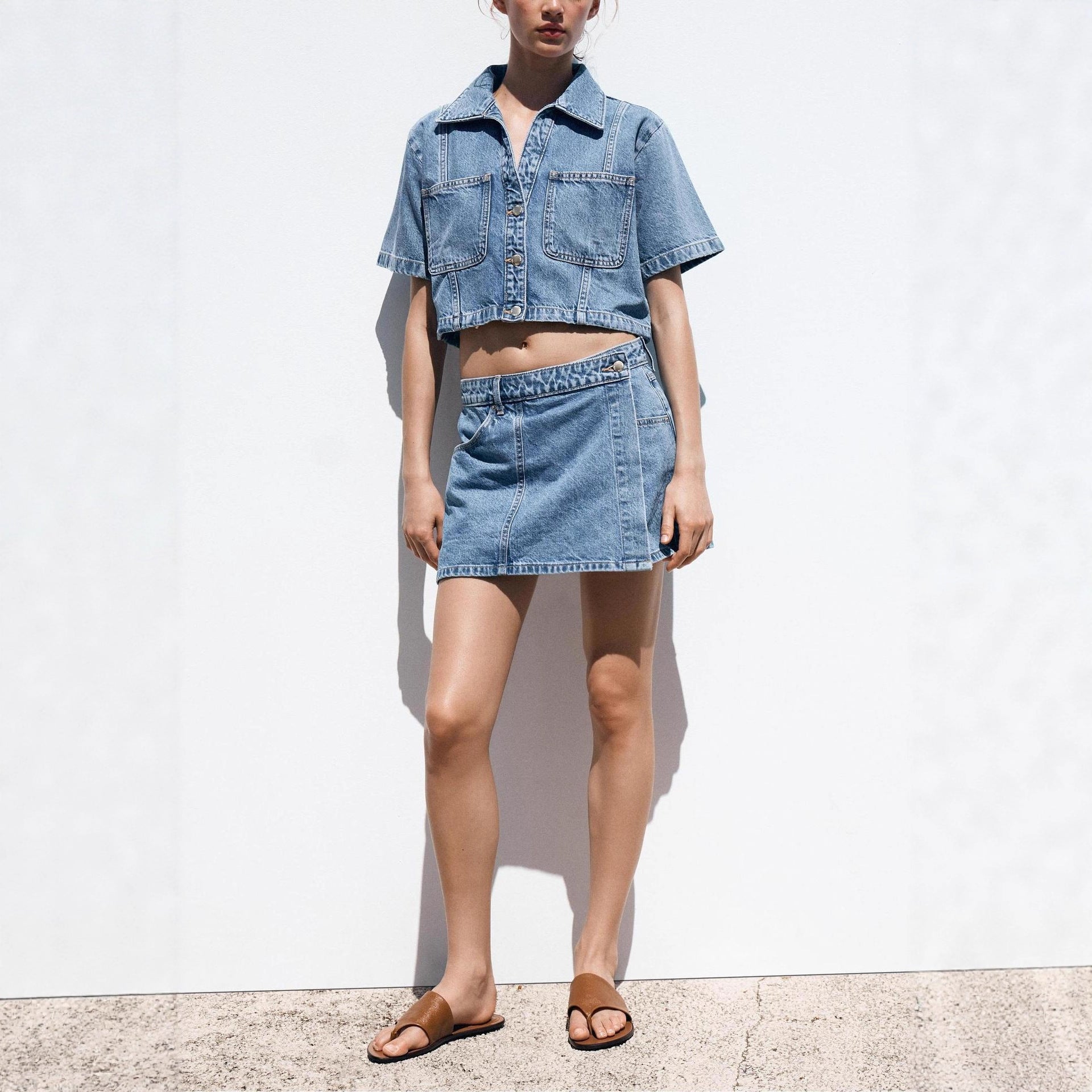 Women's Loose Denim Shirt-Dress & Pants Two-Piece Set – Cotton