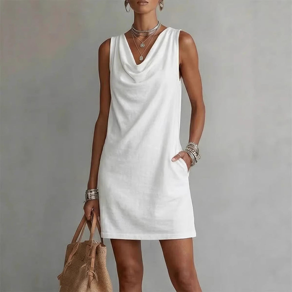 Women's Off-Shoulder Sleeveless Dress – Casual Pullover Midi Dress