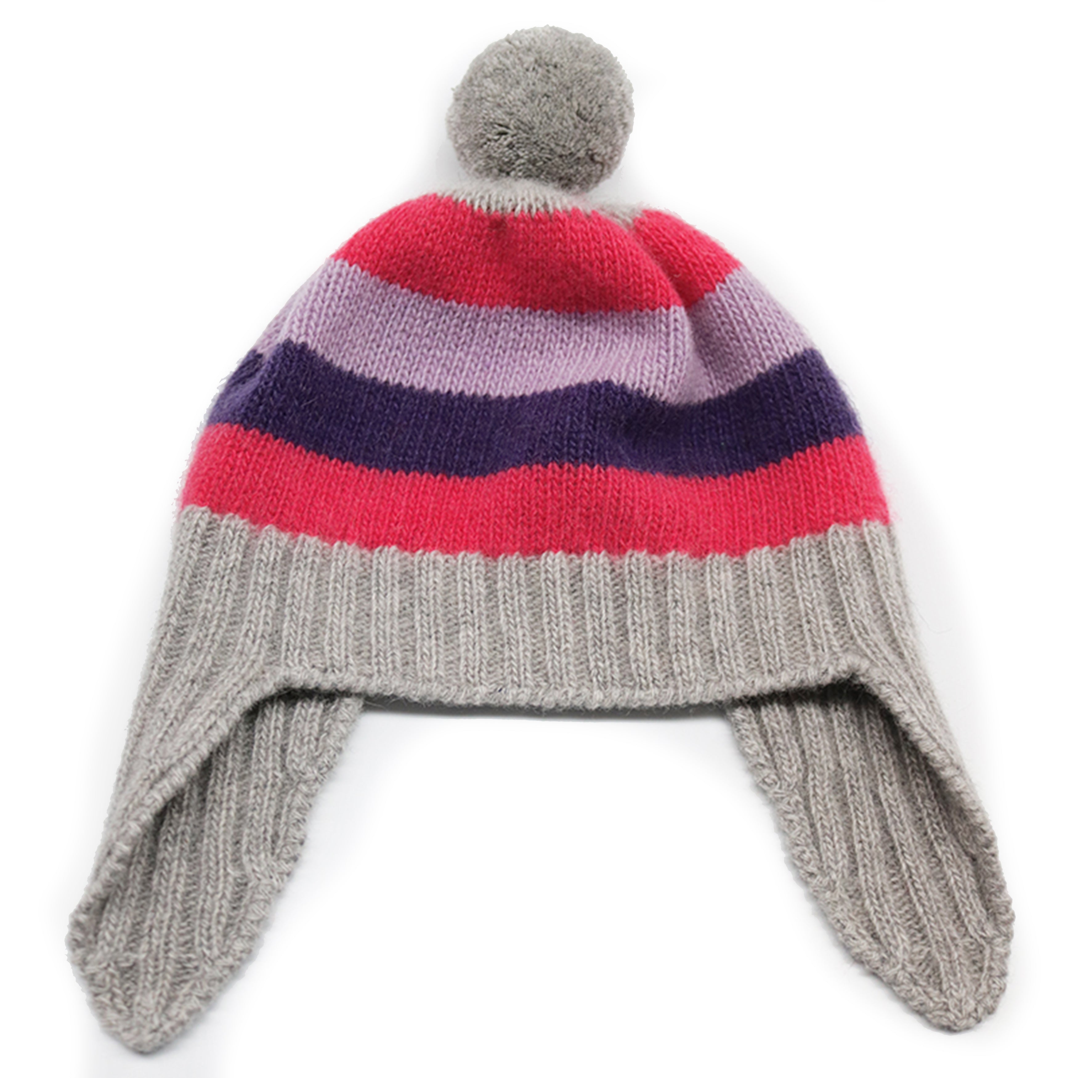 GORRO DE BEBÉ A RAYAS CON OREJERAS Y POMPÓN