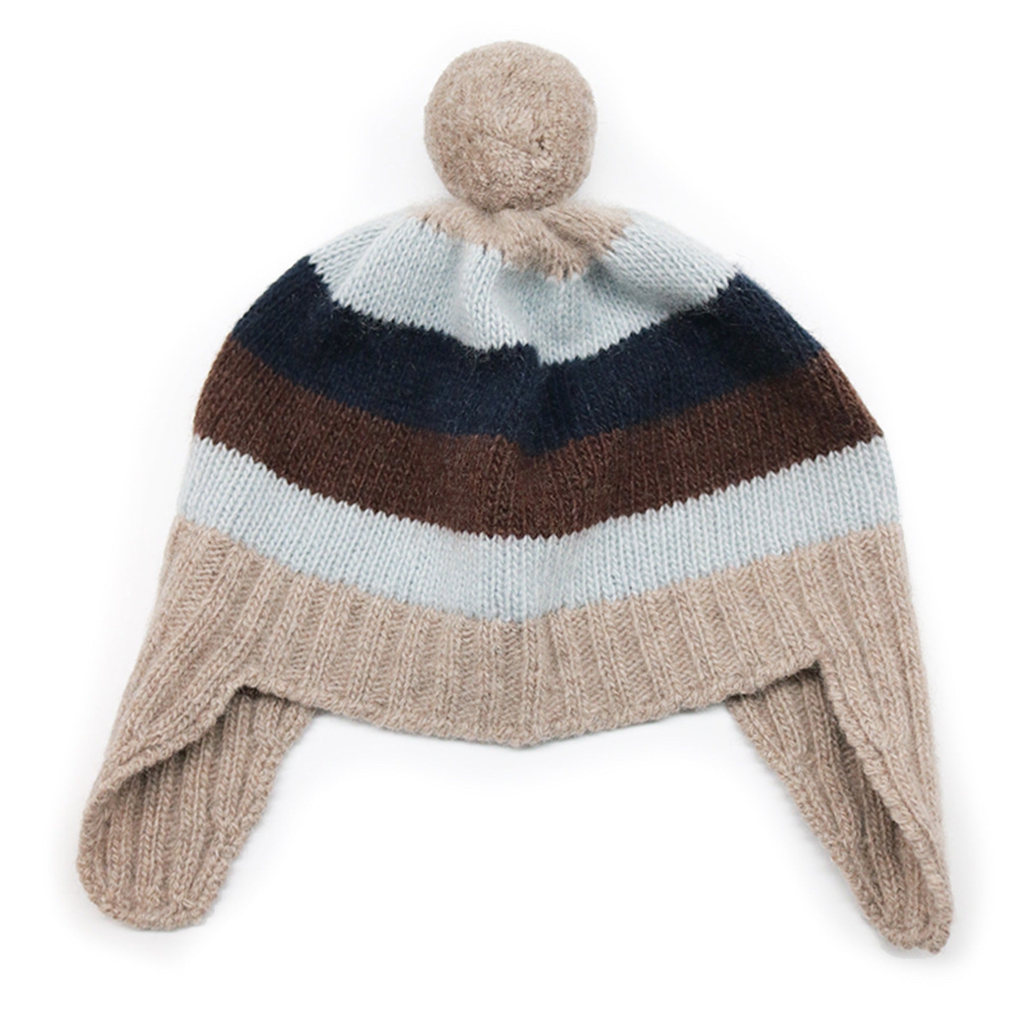 BABY STRIPED EARFLAP WITH POM POM