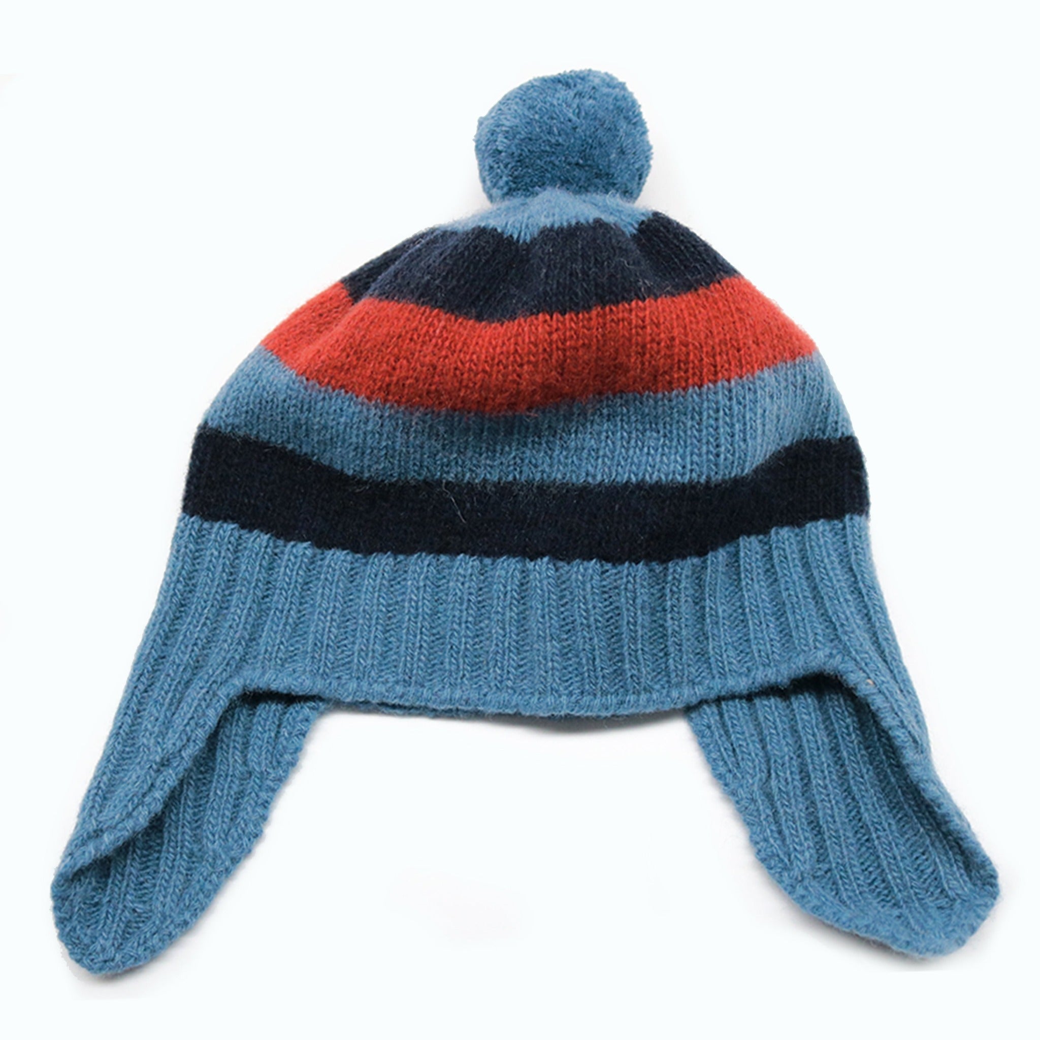 GORRO DE BEBÉ A RAYAS CON OREJERAS Y POMPÓN