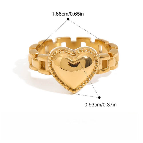 Anillo de acero de titanio con corazón de oro de 18 quilates