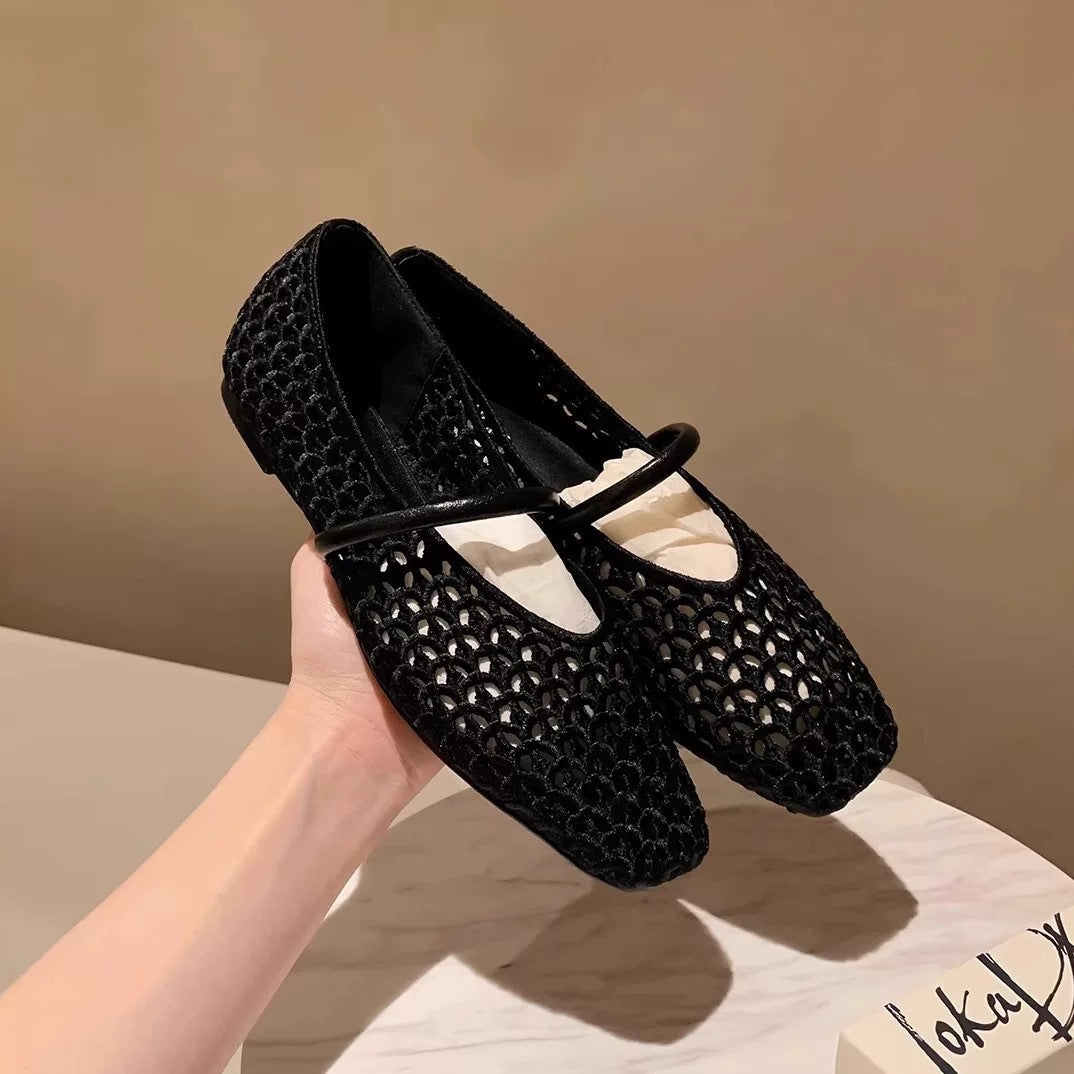Women's Woven Square Toe Slip-On Pumps – Retro Roman Low Heel