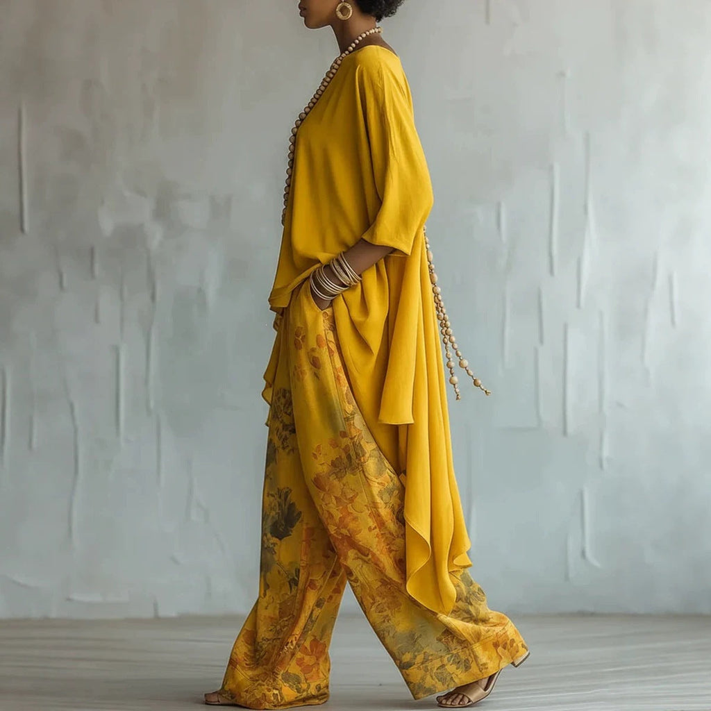 Solid Color Sleeveless Top & Wide-Leg Pants Two-Piece Set