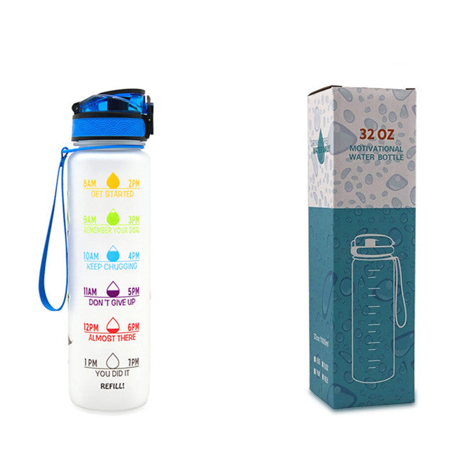Botella de agua Tritan de 1L con marcador de tiempo, tapa rebotante, botella motivacional, taza a prueba de fugas para ciclismo, botellas para deportes y fitness.