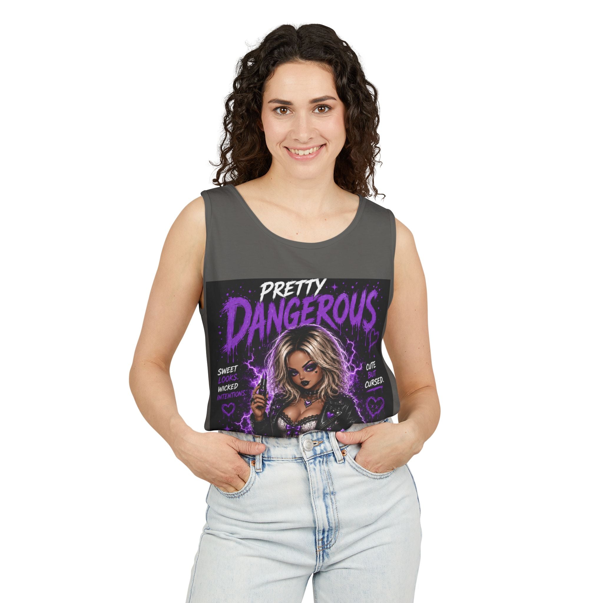 Graphic Tank Top — "Pretty Dangerous / Cute But Cursed" Goth Illustration