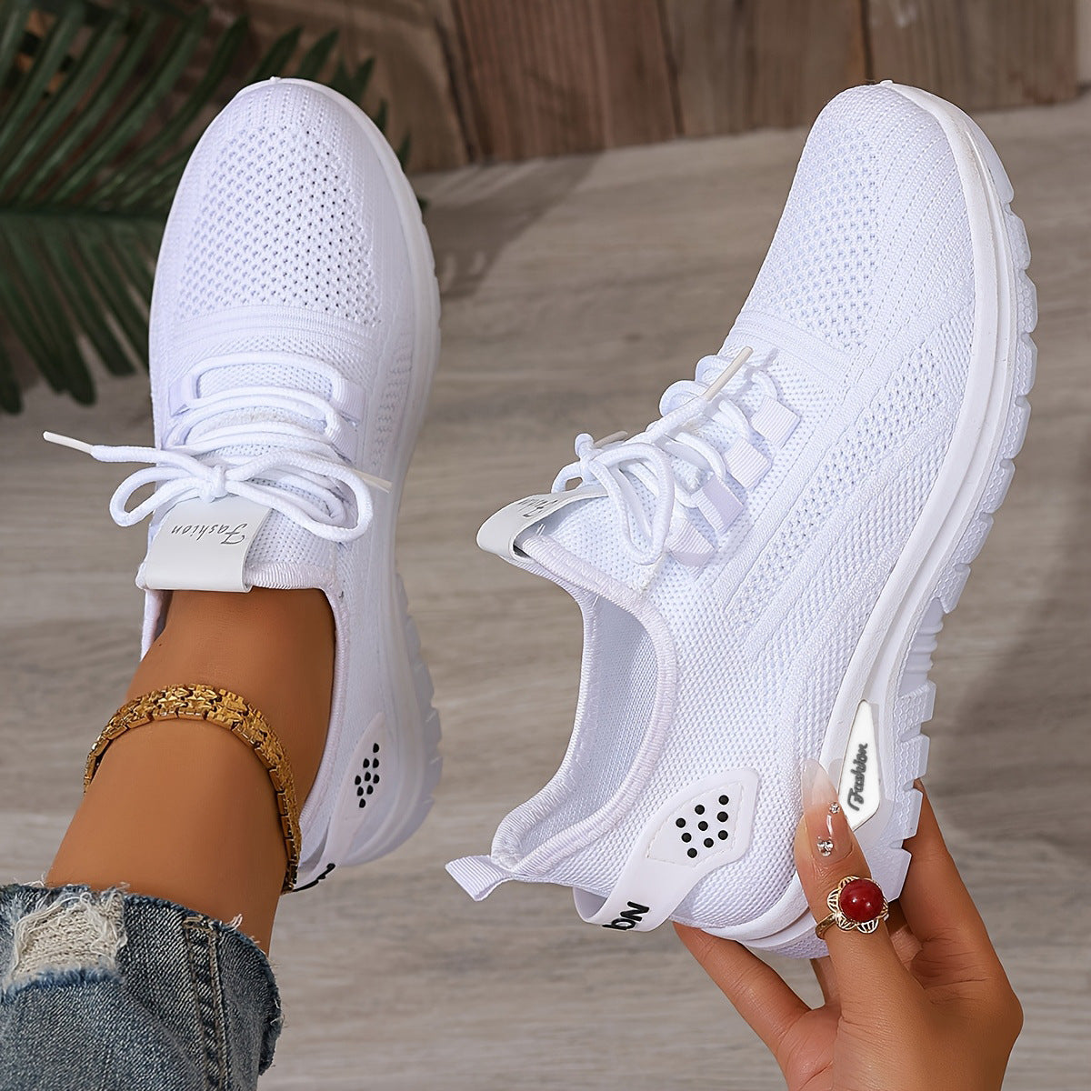 Zapatillas de malla informales de moda para mujer Flying Woven