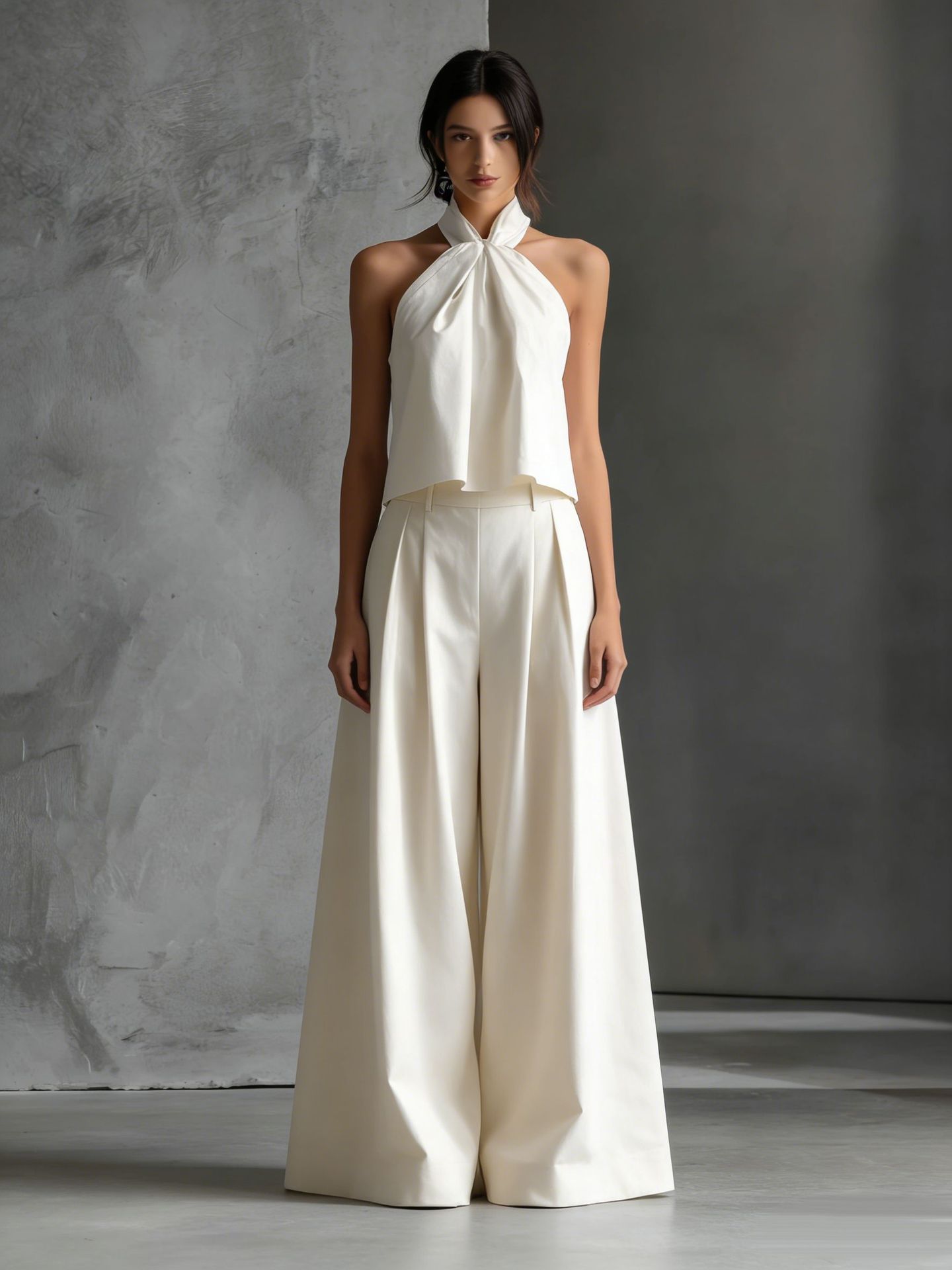 Loose-Fitting Sleeveless Top and Wide-Leg Pants Two-Piece Set.