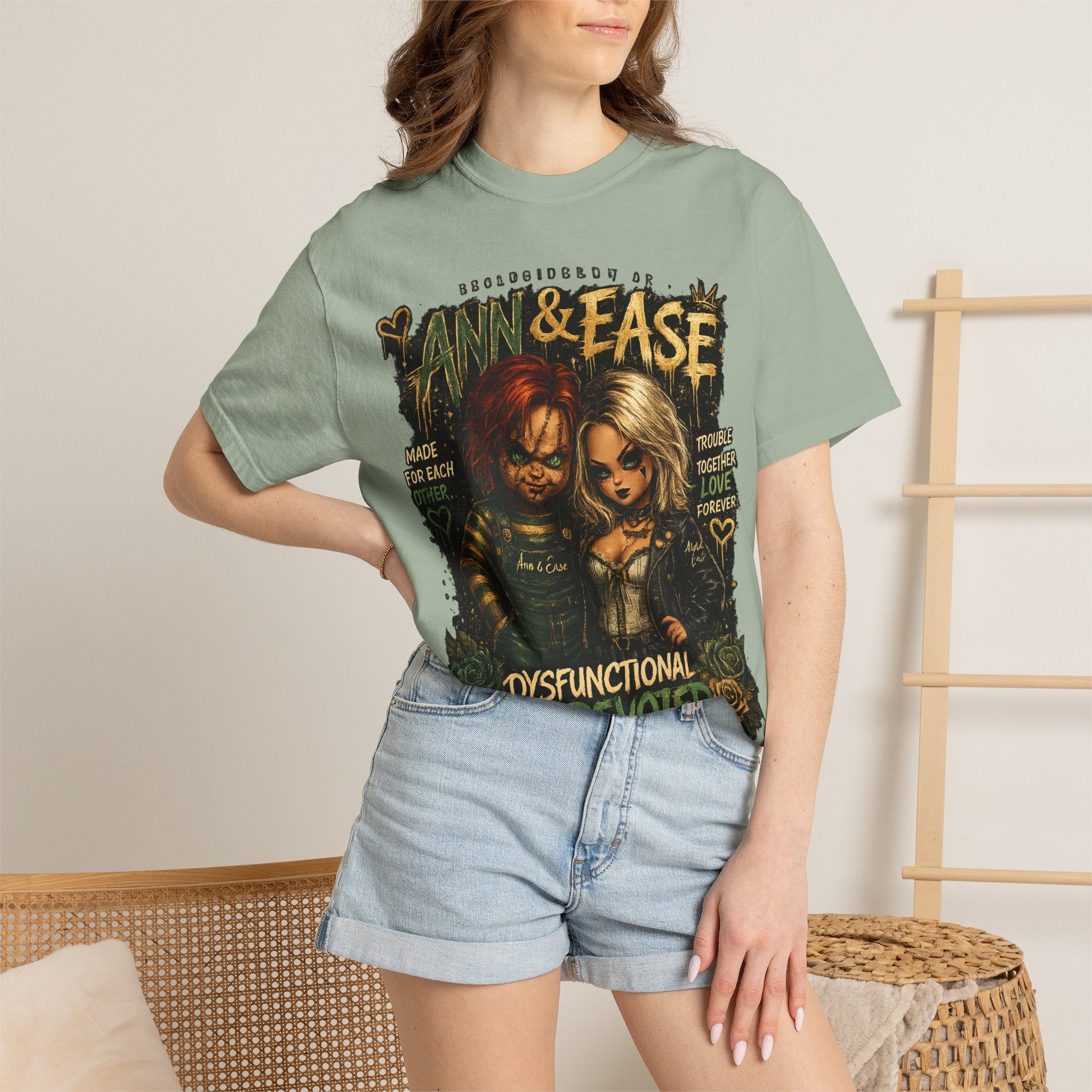 T-Shirt — "Ann & Ease: Dysfunctional But Devoted" Horror Couple Graphic Tee