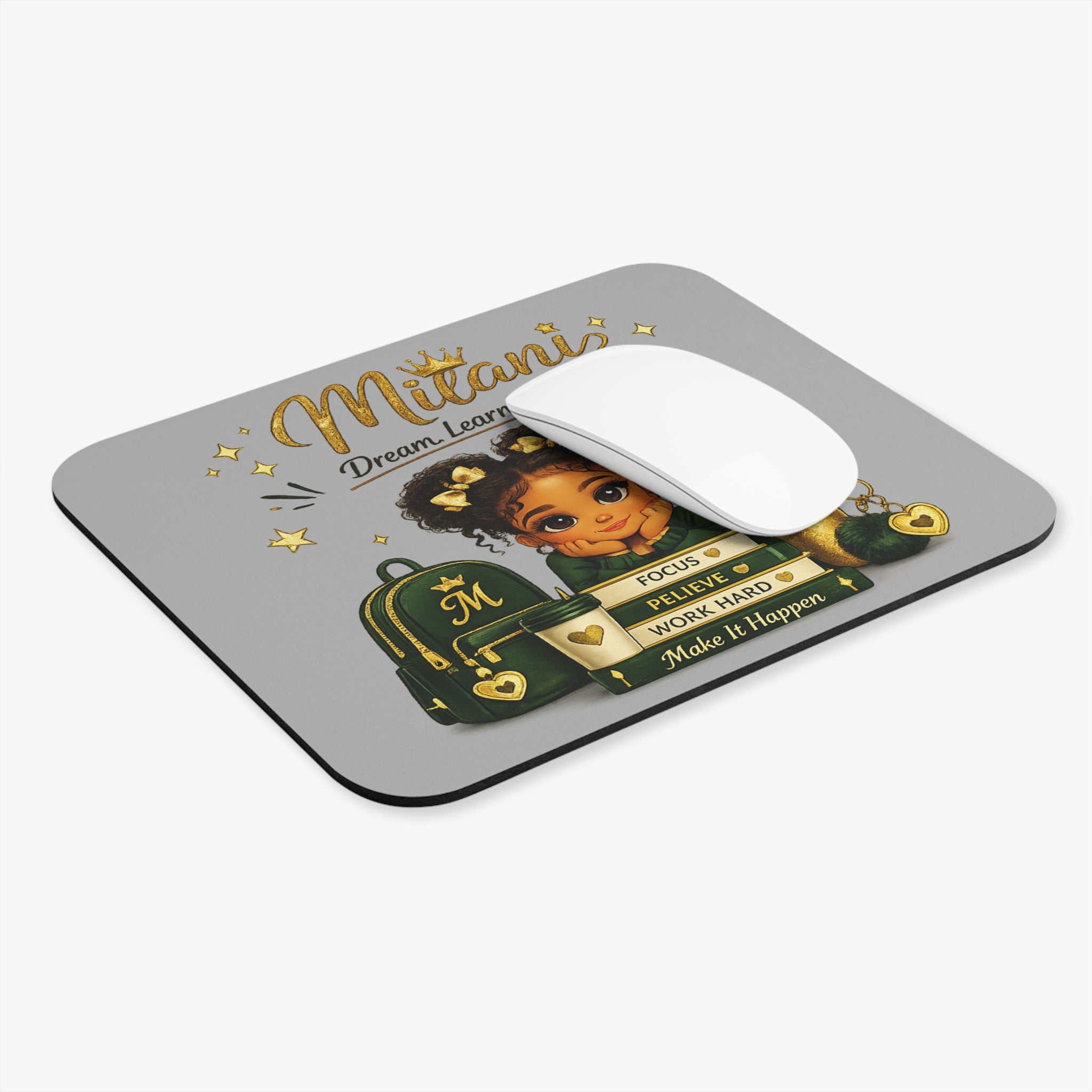 Personalized "Mitani" Girl Desk Mouse Pad — "Dream. Learn. Shine." Back-to-School Gift