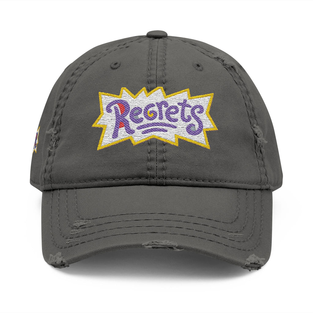 Distressed Embroidered 'Regrets' Dad Hat - Vintage Streetwear Cap