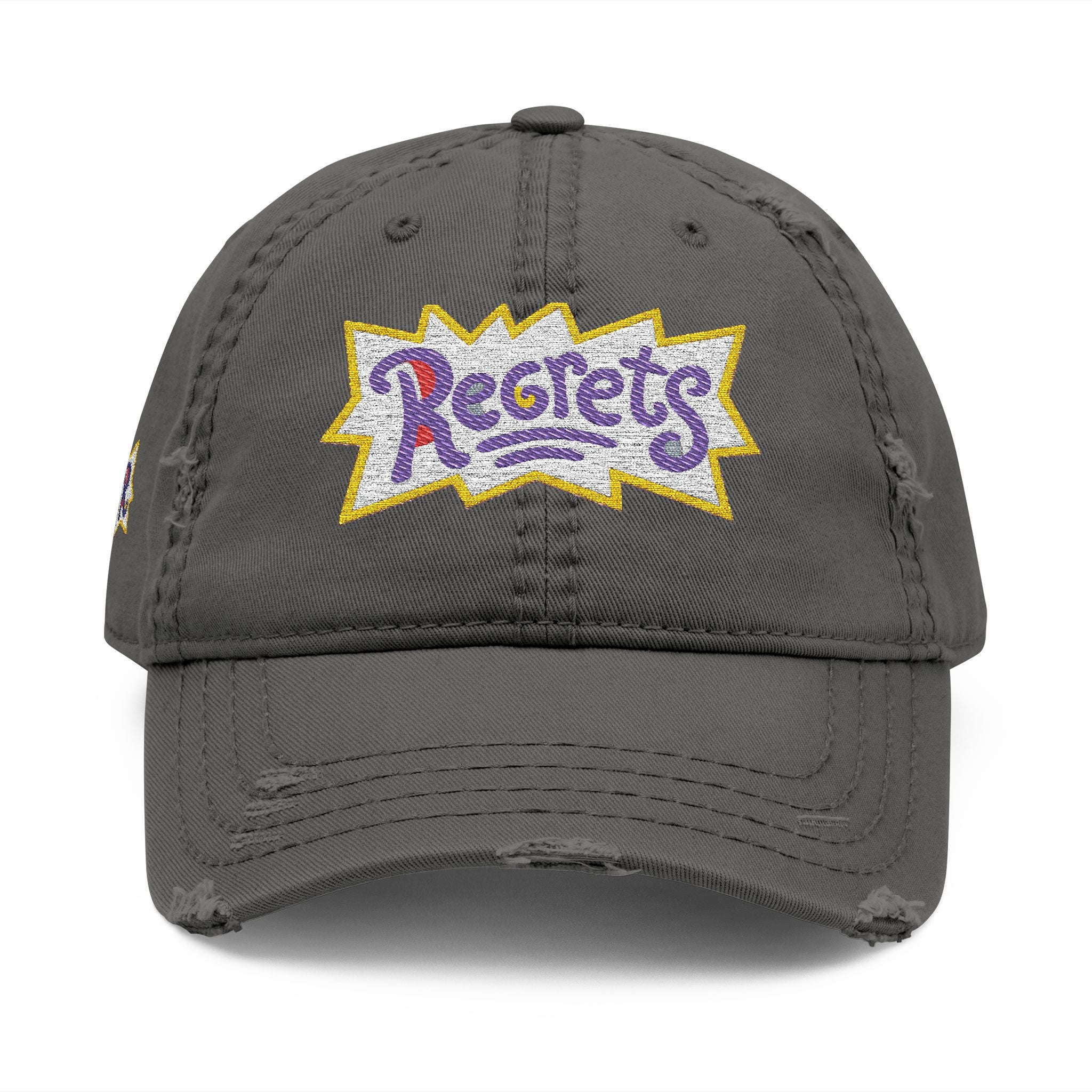 Distressed Embroidered 'Regrets' Dad Hat - Vintage Streetwear Cap