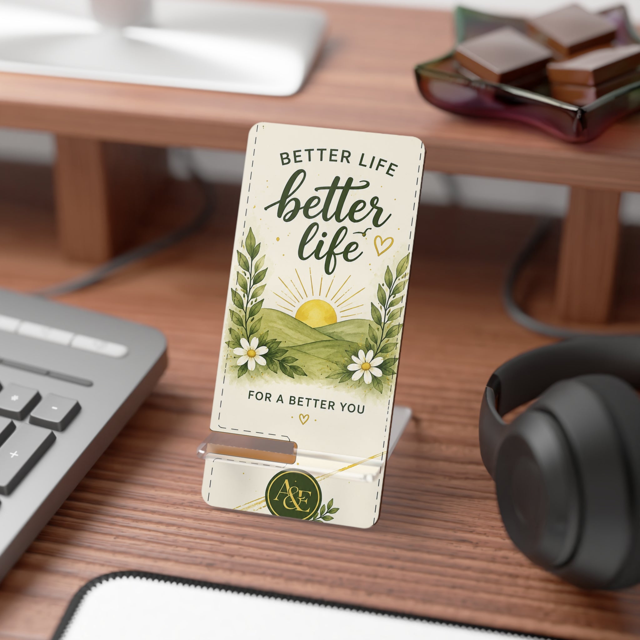 Phone Stand — "Better Life" Sunrise Foldable Mobile Display Stand