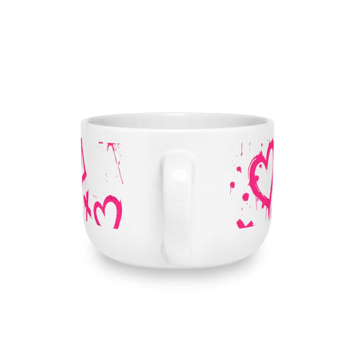 Taza de café con leche de cerámica de 25 oz — Diseño de corazones de grafiti rosa XOXO, regalo de San Valentín