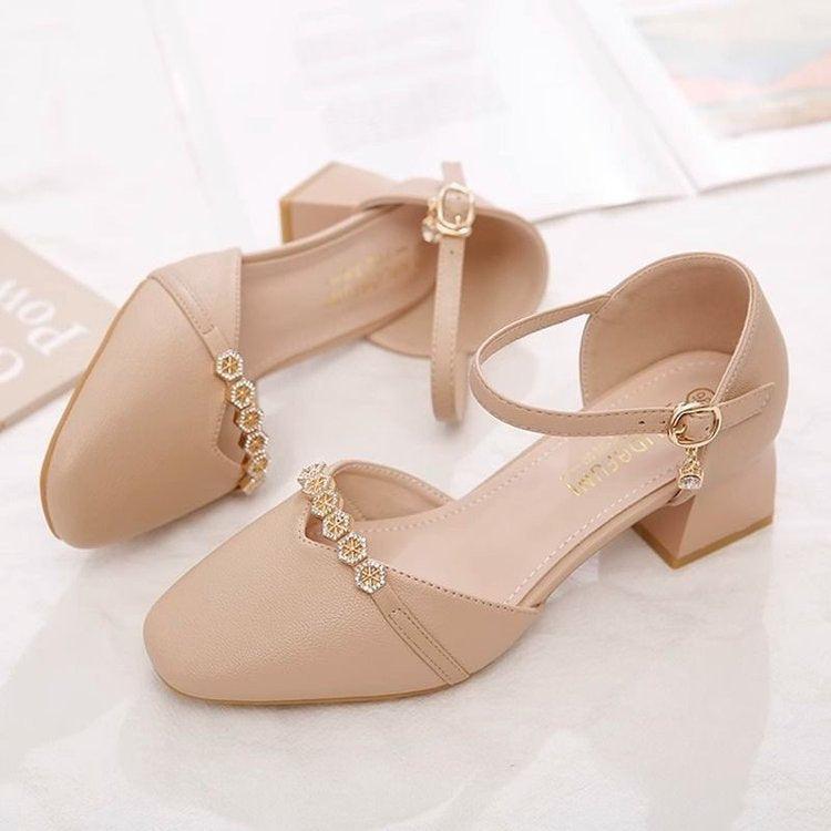 Women's Mid-Heel Slingback Pumps – Square Toe Buckle Strap