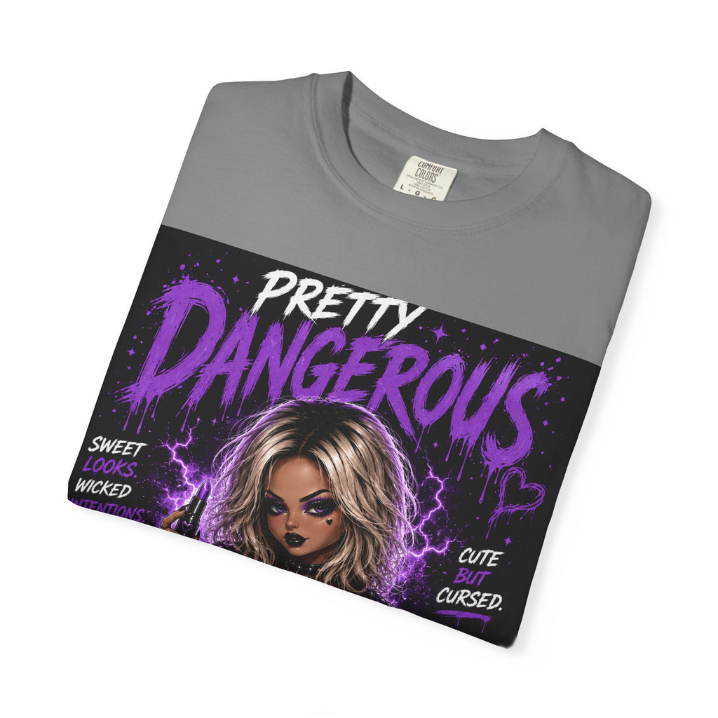 Pretty Dangerous "Cute But Cursed" T-Shirt — Gothic Purple Graphic Tee