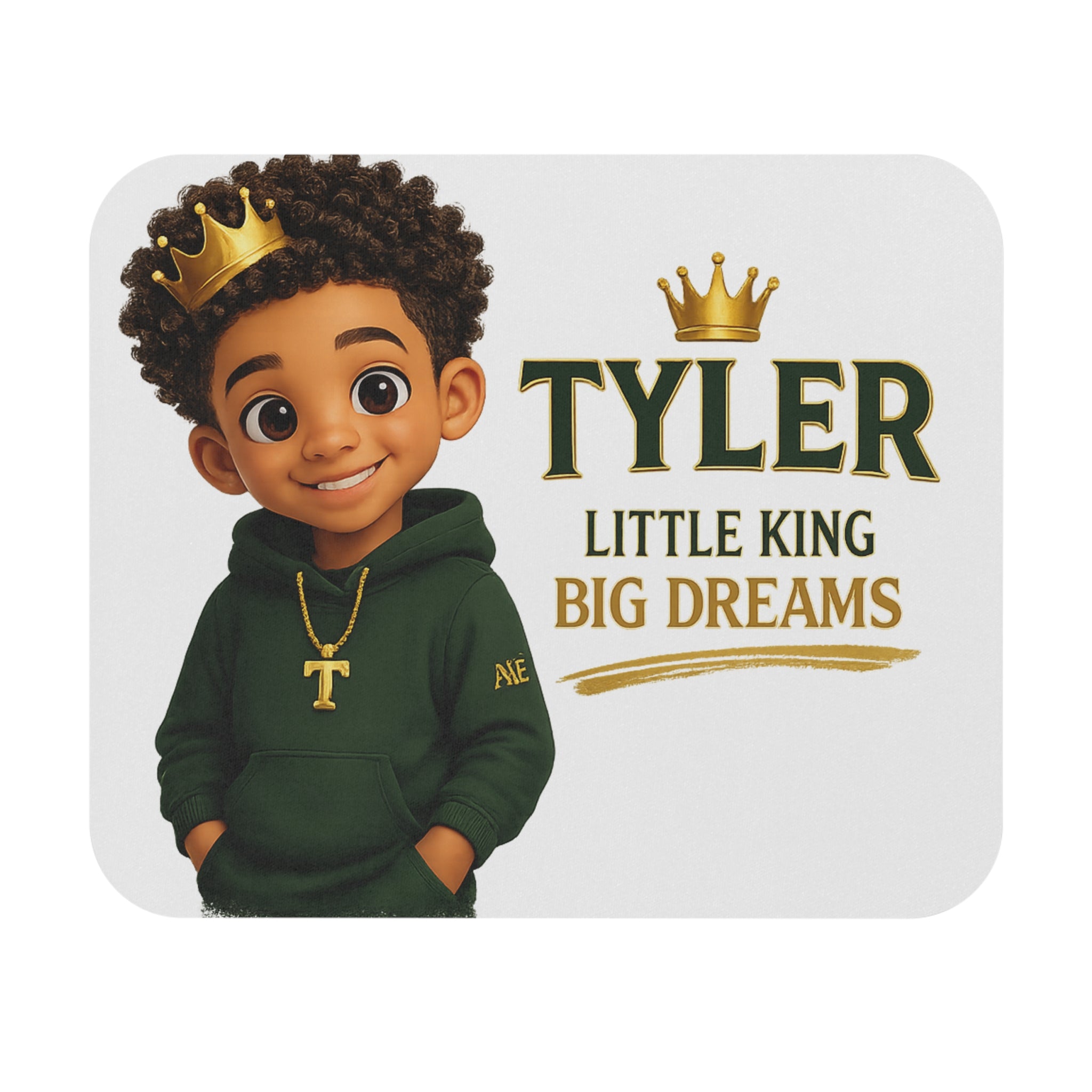Personalized 'Tyler Little King Big Dreams' Mouse Pad — Cute Black Boy Crown Desk Mat