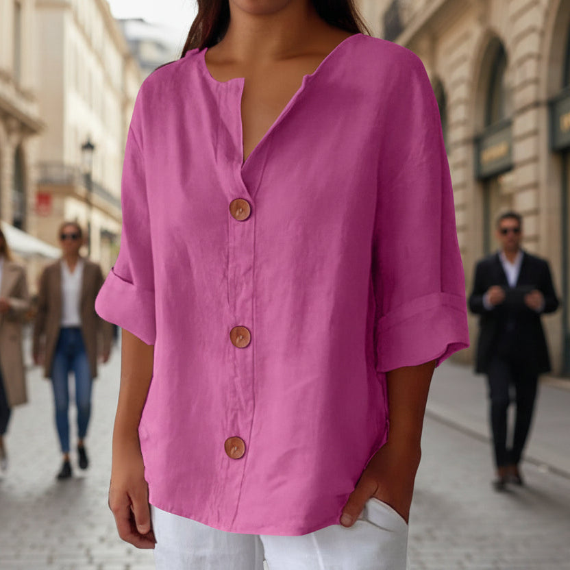 Women's V-Neck Buttoned Blouse
