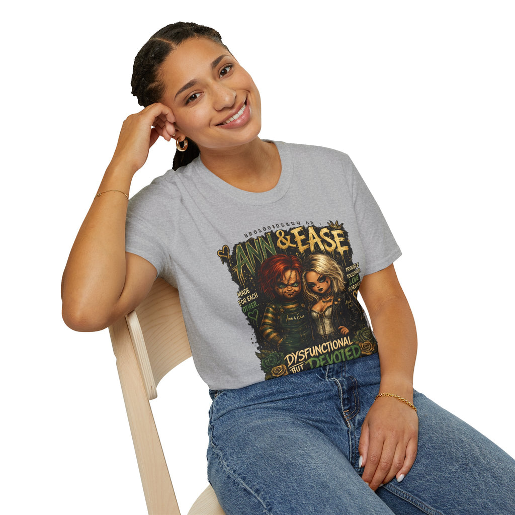 Ann & Ease Horror Movie Couple T-Shirt – 'Dysfunctional But Devoted' Graphic Tee