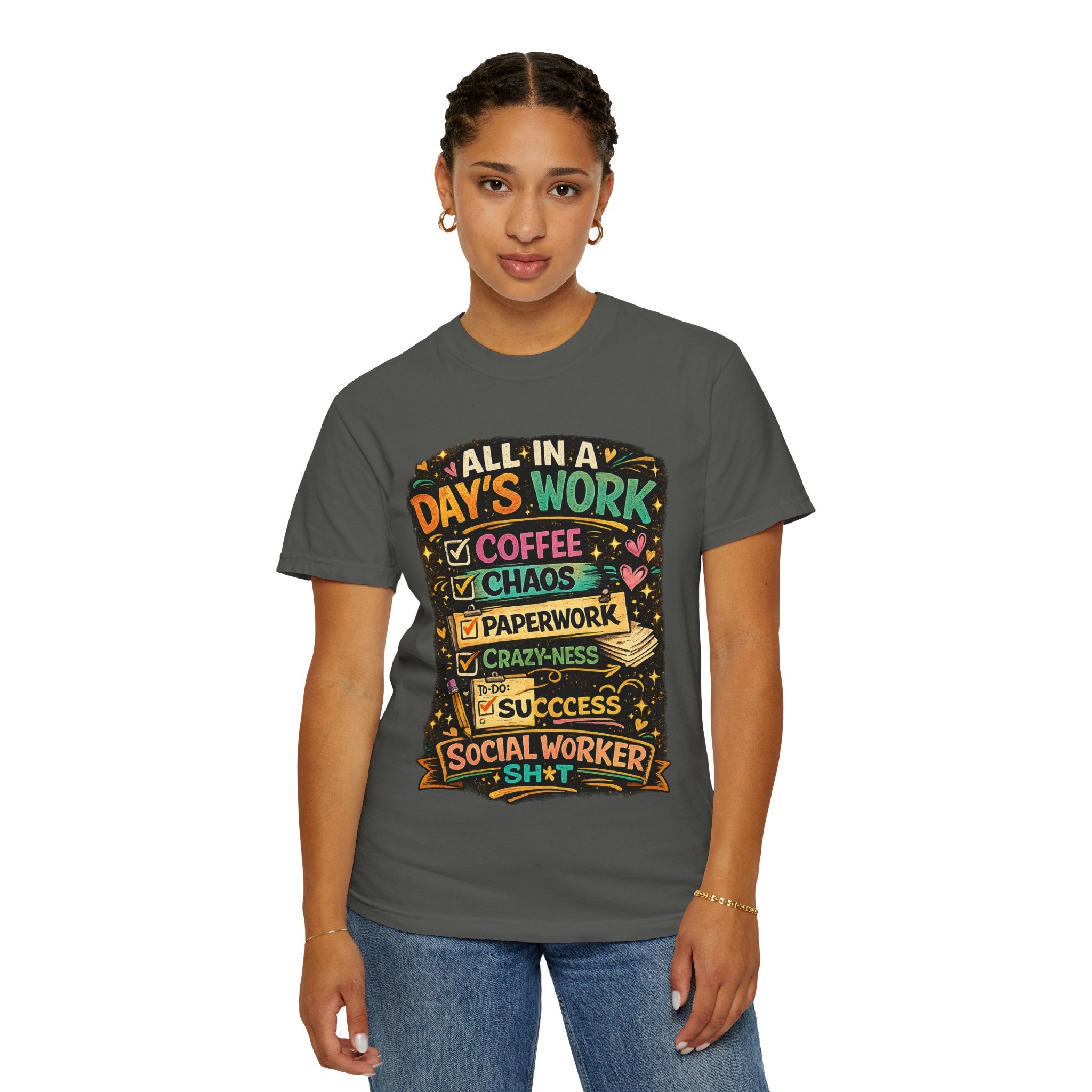 Social Worker T-Shirt — "All In a Day's Work" Checklist Tee
