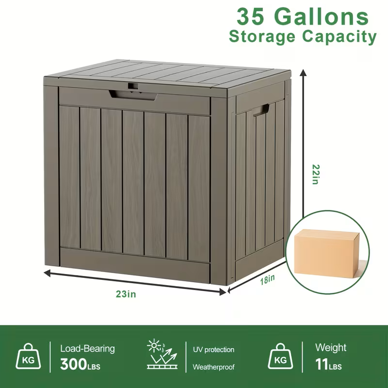 Arcón exterior de alta resistencia de 75 galones – Caja de almacenamiento para patio impermeable con tapa con bisagras, cerradura y fácil montaje