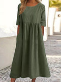 Plus Size Midi Dress | Round Neck Pocket Dress
