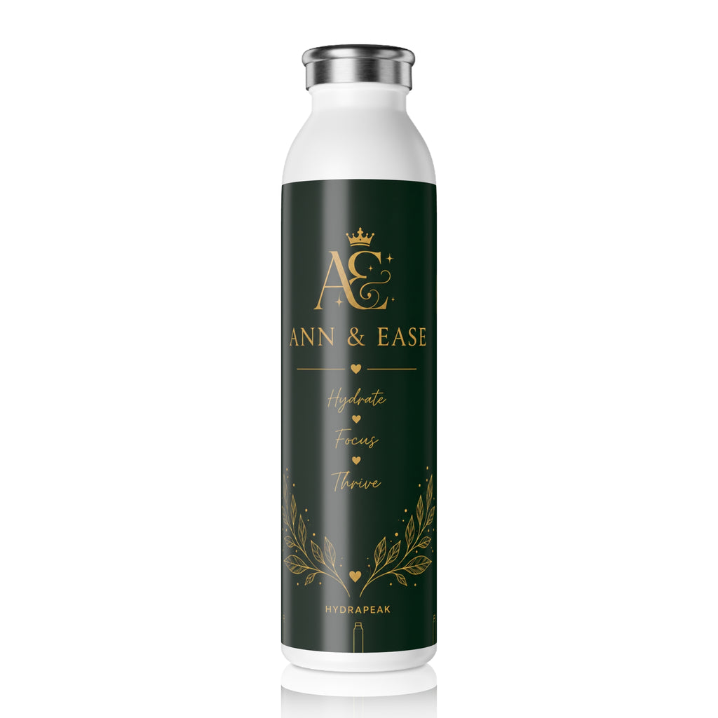 Monogram Slim Water Bottle — Elegant Green & Gold Personalized Bottle