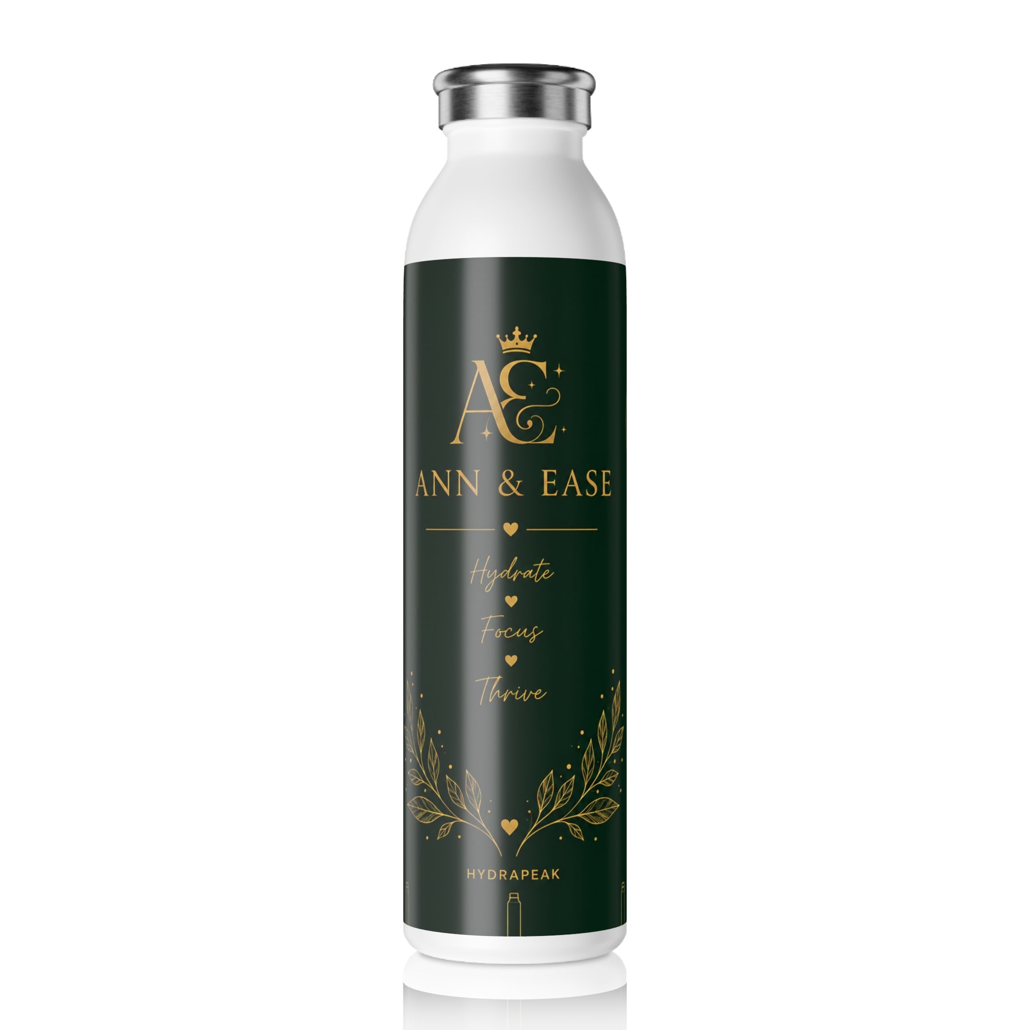 Monogram Slim Water Bottle — Elegant Green & Gold Personalized Bottle