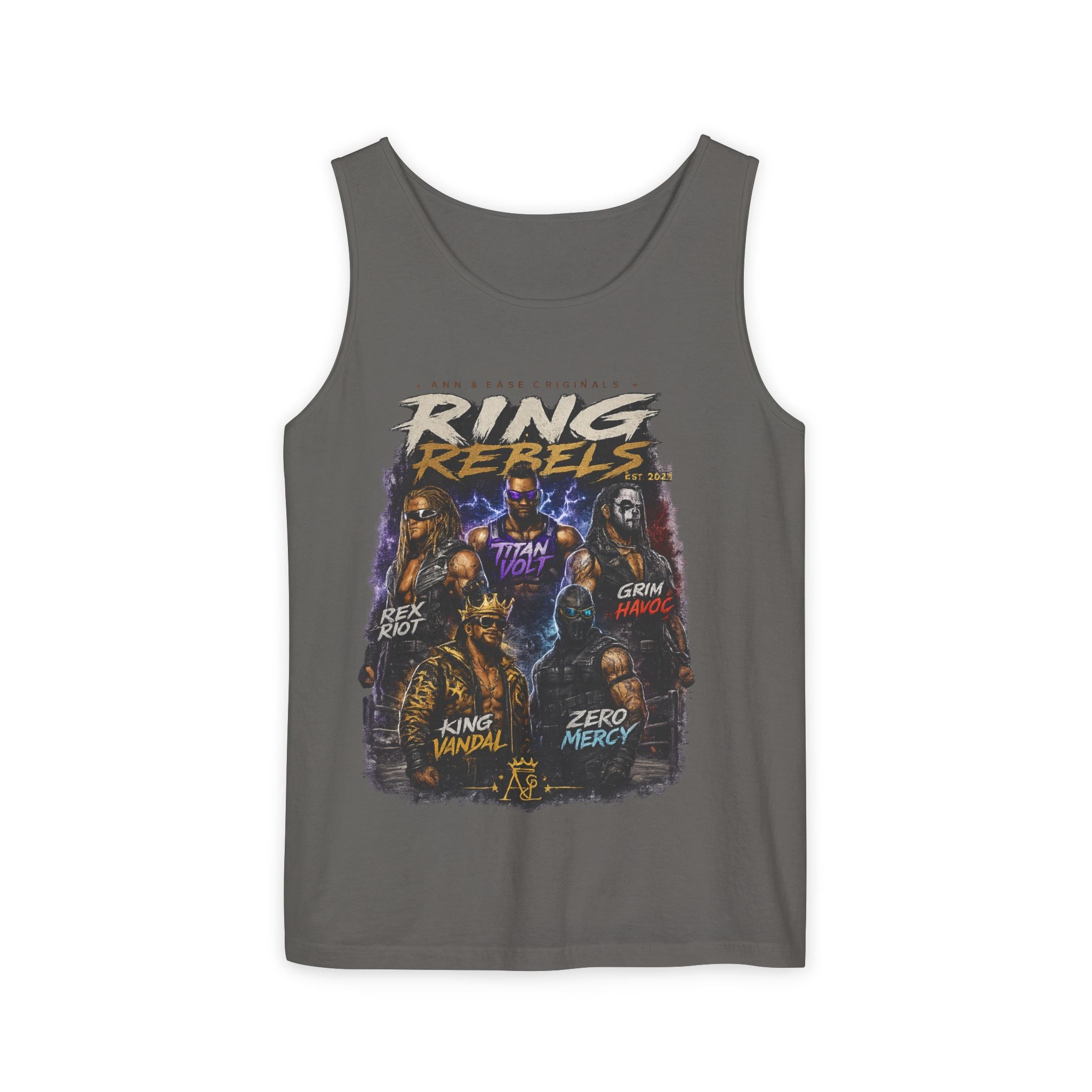 Camiseta sin mangas Ring Rebels — Estampado vintage de la crew de lucha libre