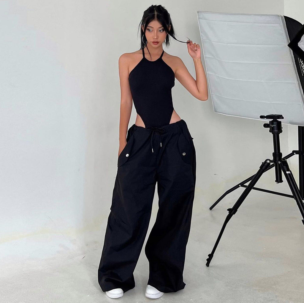 Women's High-Waist Lace-Up Straight-Leg Cargo Pants – Loose Fit