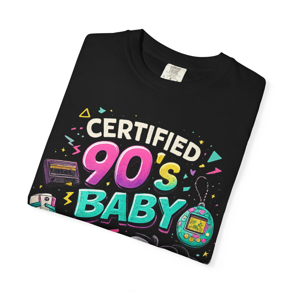 90's Baby T-Shirt — Retro 90s Nostalgia Tee with Cassette, Gamepad & Rollerblade Graphics