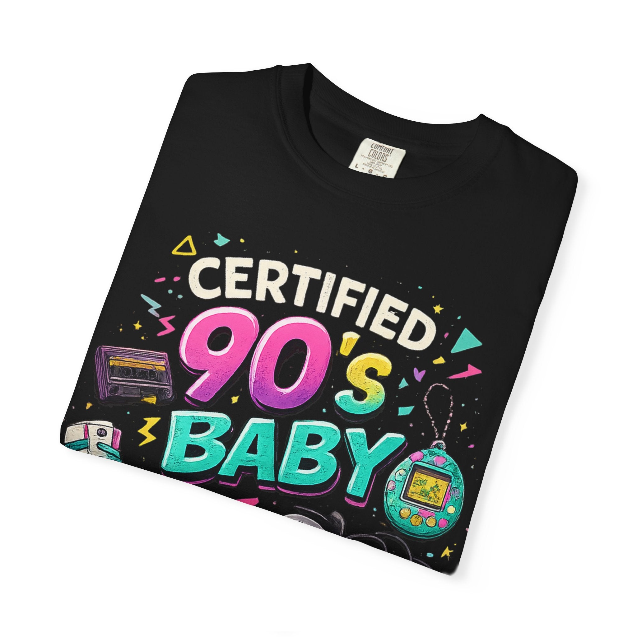 90's Baby T-Shirt — Retro 90s Nostalgia Tee with Cassette, Gamepad & Rollerblade Graphics