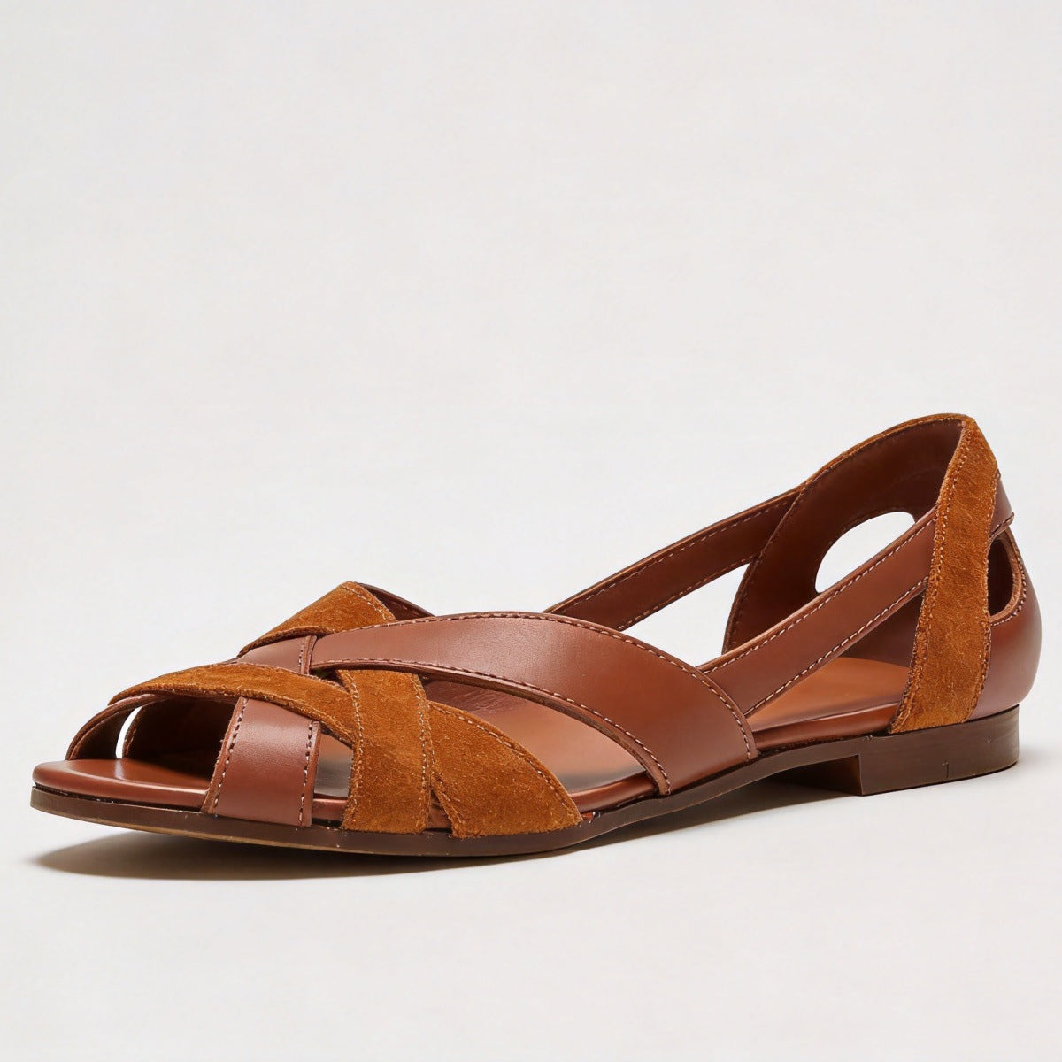 Women's Woven Peep Toe Flat Sandals – Cut-Out Sides & Crisscross Straps