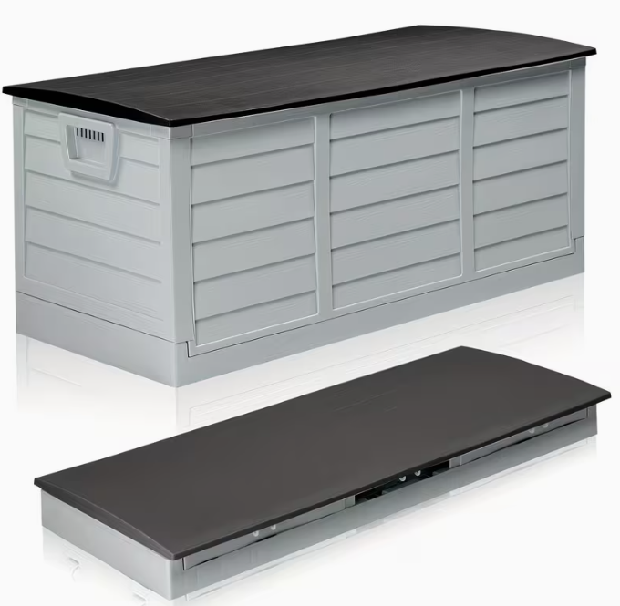 Arcón exterior de alta resistencia de 75 galones – Caja de almacenamiento para patio impermeable con tapa con bisagras, cerradura y fácil montaje