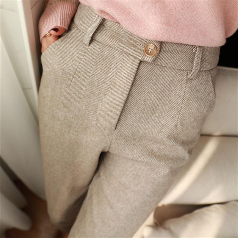 Women's Solid Color Wool-Like Tapered Trousers | Classic Ankle-Length Pants