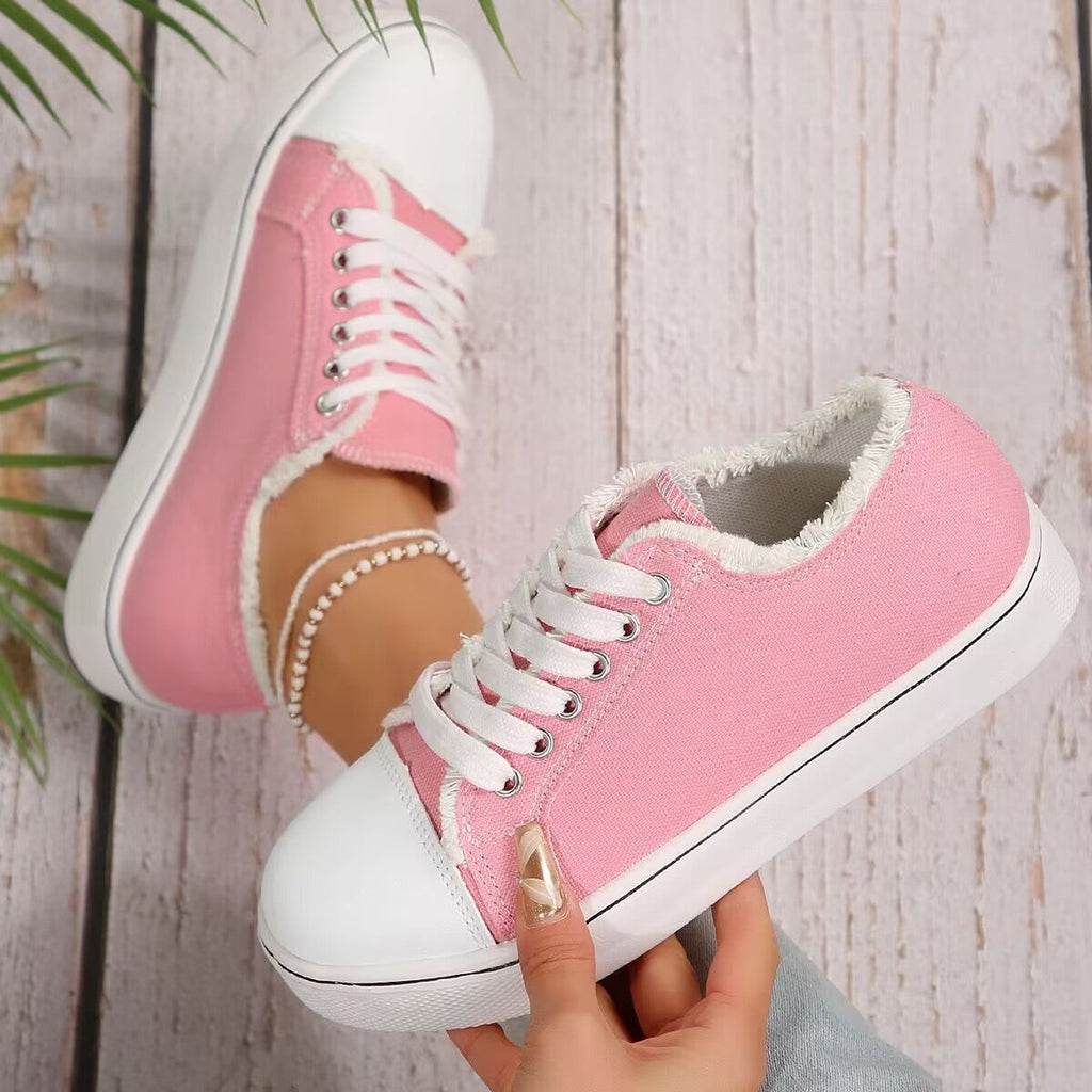 Women's Lace-Up Canvas Sneakers – Lightweight Flat Low-Top