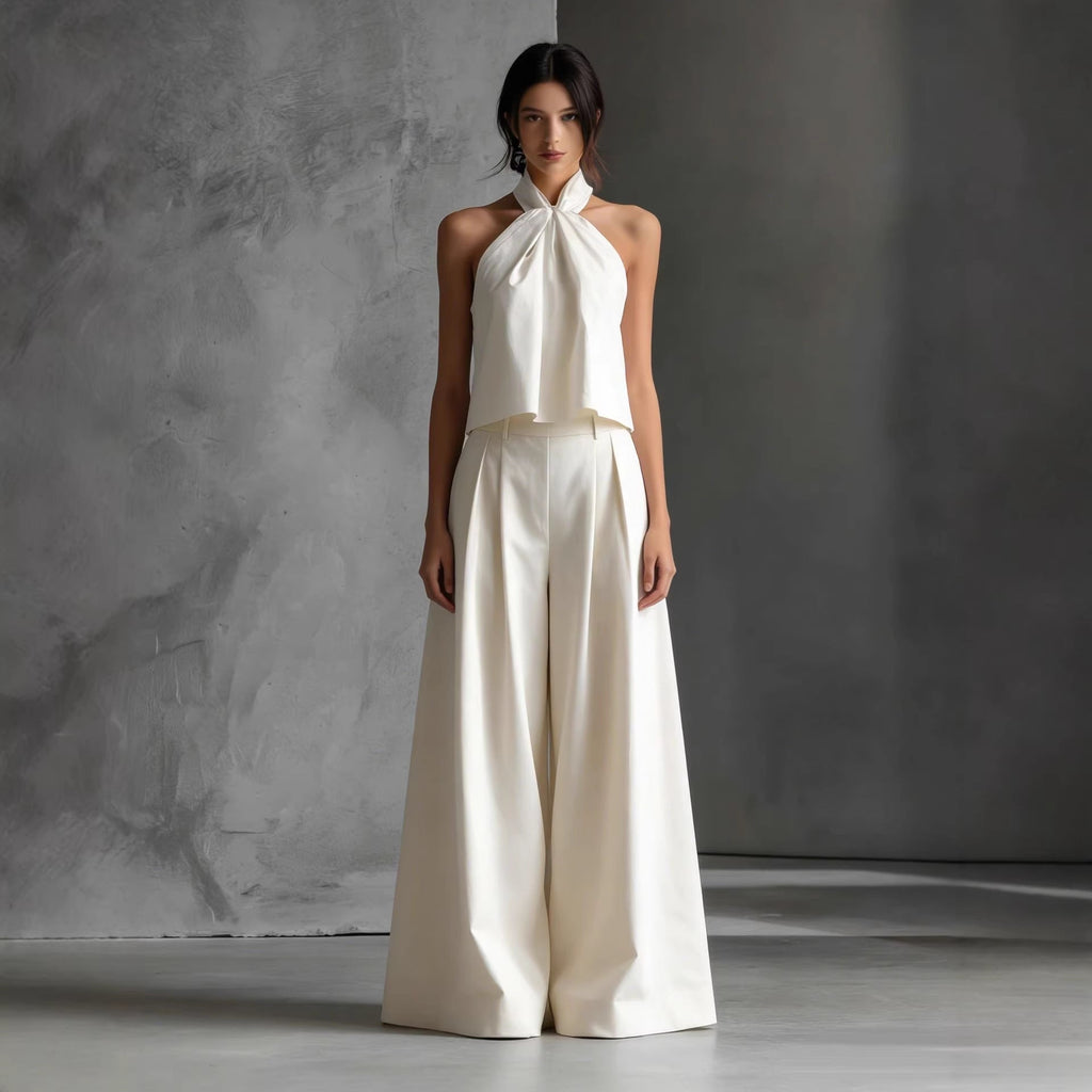 Loose-Fitting Sleeveless Top and Wide-Leg Pants Two-Piece Set.