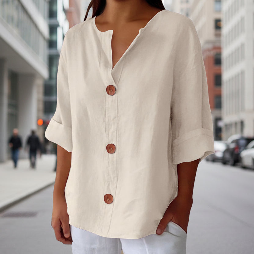 Women's V-Neck Buttoned Blouse