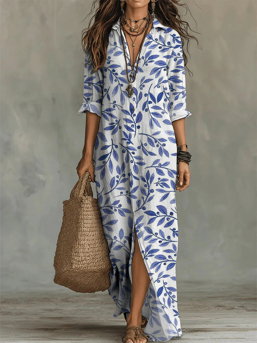 Digital Print Lapel Midi Shirt Dress – 5 Colors, S–3XL