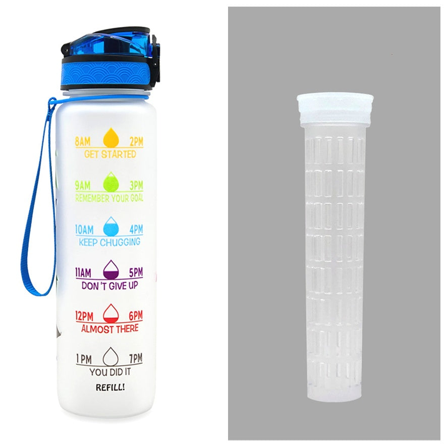 Botella de agua Tritan de 1L con marcador de tiempo, tapa rebotante, botella motivacional, taza a prueba de fugas para ciclismo, botellas para deportes y fitness.