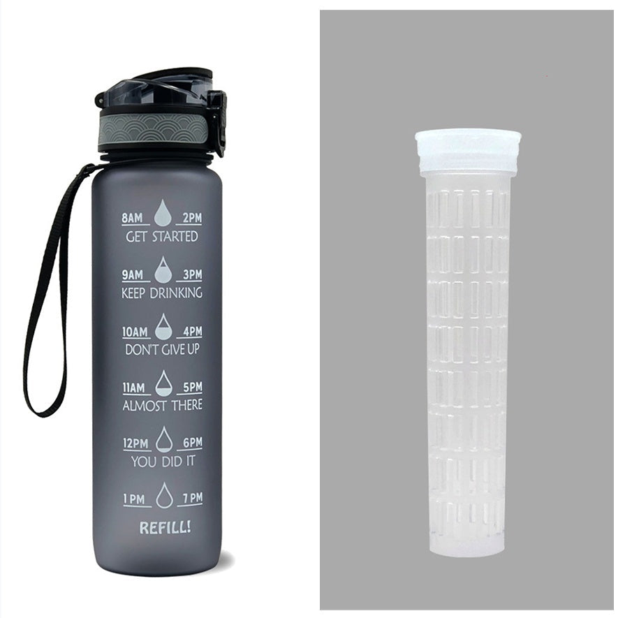 Botella de agua Tritan de 1L con marcador de tiempo, tapa rebotante, botella motivacional, taza a prueba de fugas para ciclismo, botellas para deportes y fitness.