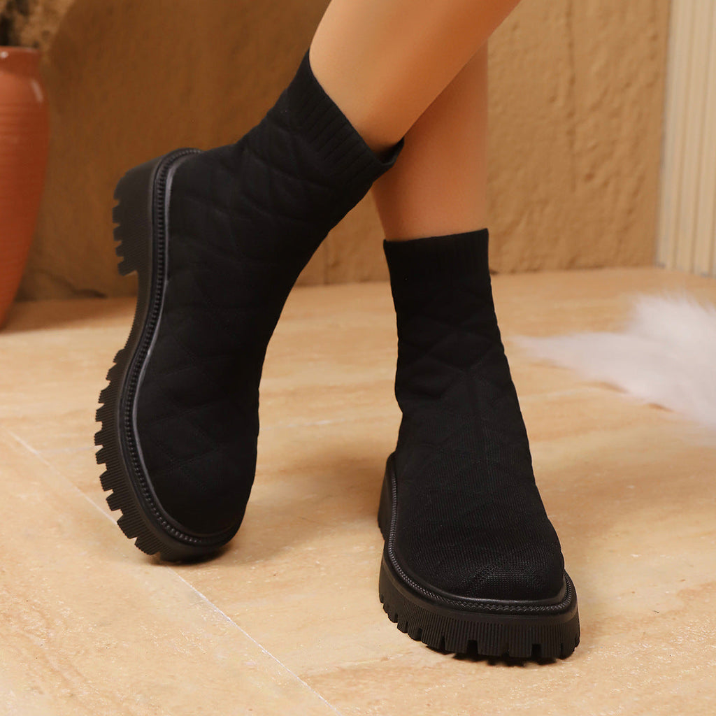 Women's Sporty Sock Ankle Boots – Height-Increasing Square Heel
