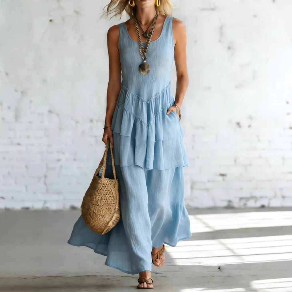 Women's Cotton Linen Sleeveless Loose Maxi Dress