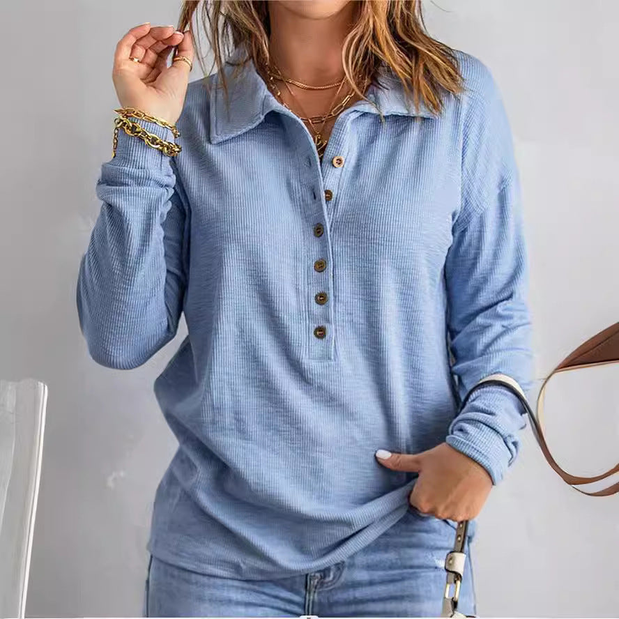 Women's Loose Fit Long Sleeve Knit Top – Button Detail, S–5XL