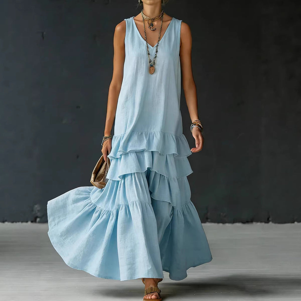 Women's Ice Silk Sleeveless Loose Maxi Dress – 6 Colors S–5XL